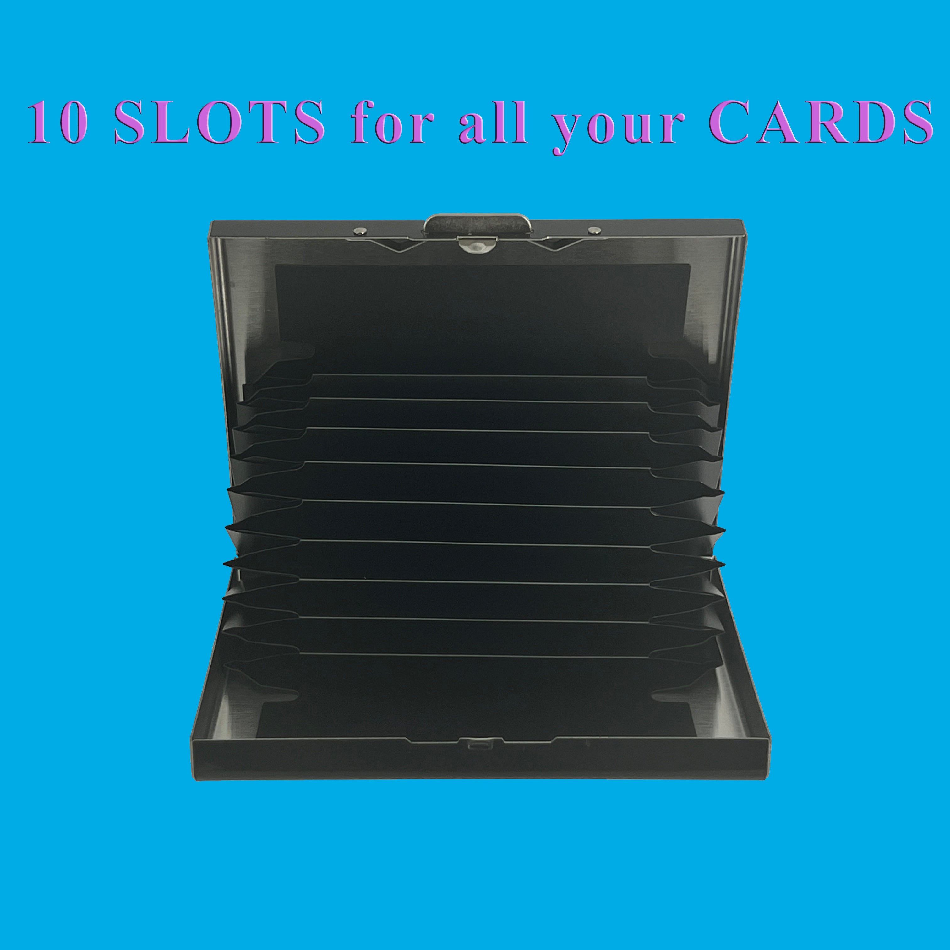 Stylish 10-slot metal wallet with RFID protection for cards