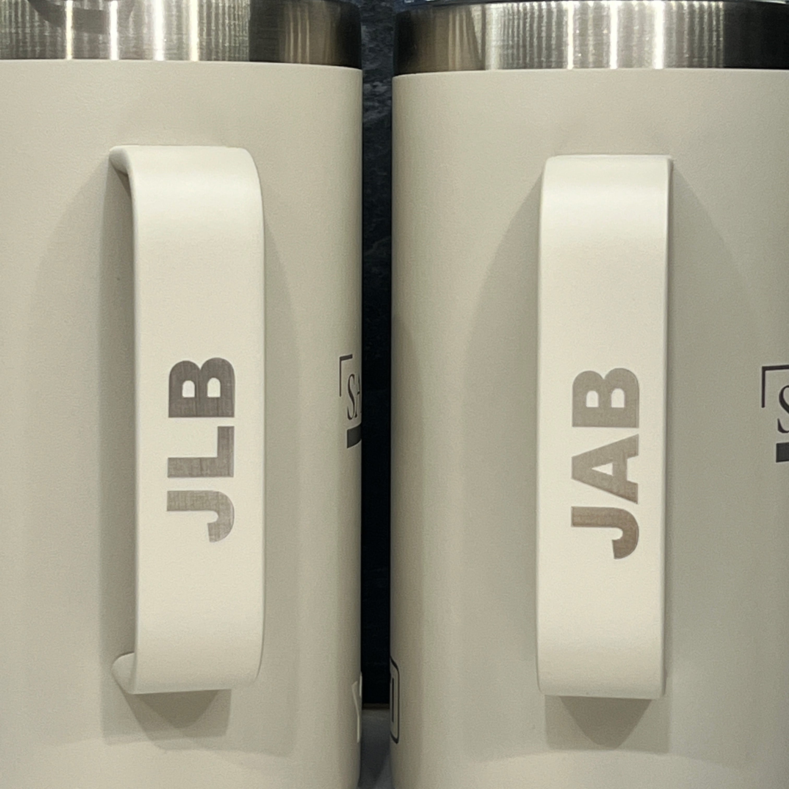 Yeti Mug with engraved handles initialled JLB and JAB