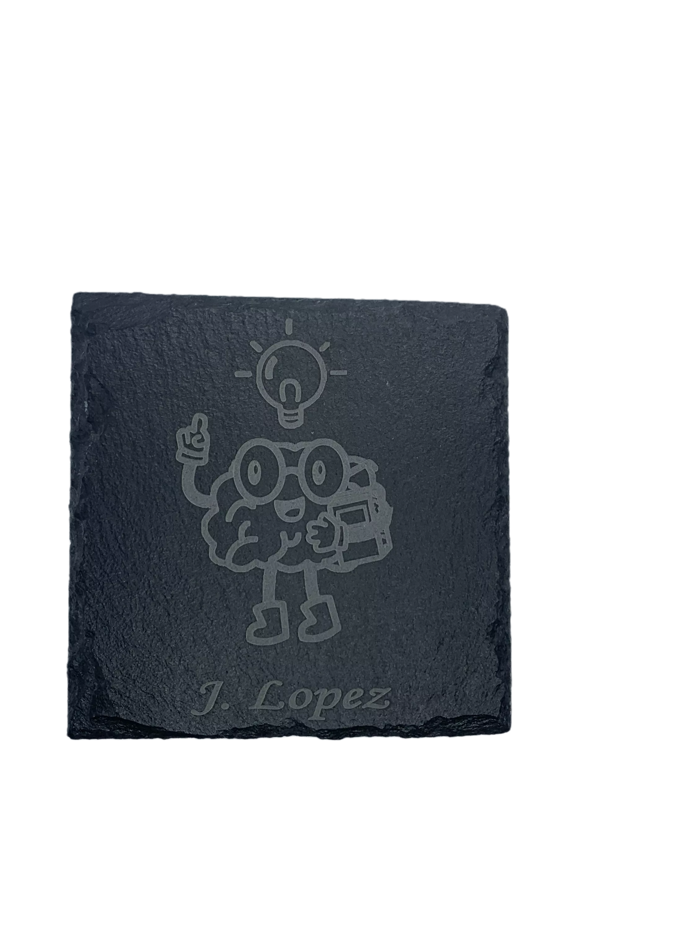 Engraved Slate Coaster with brain and an idea with a name- GalacticLasers