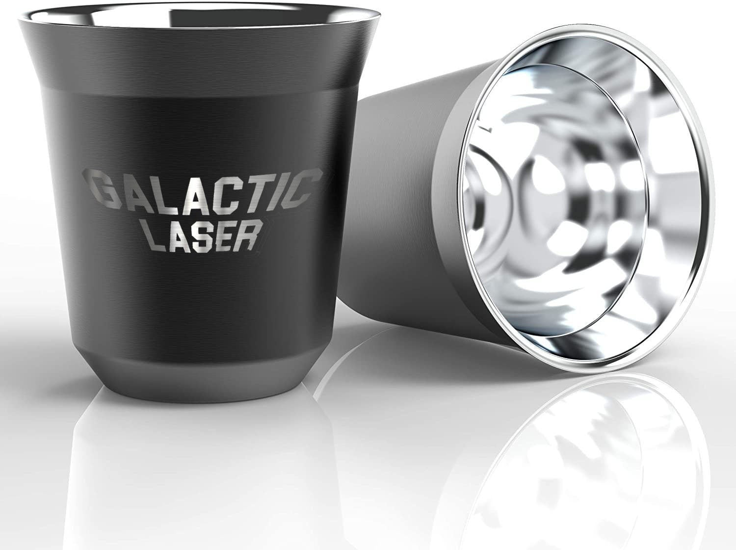 Black 80ml Espresso Mug (Set of 2) with words "GALACTIC LASER"