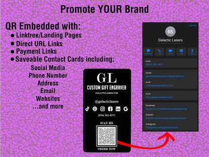 How to promote your brand using a custom QR code with Luxurious Metal Business Cards 1.25mm thick black anodized aluminum - GalacticLasers