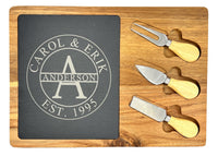 Personalized Charcuterie Board Set | Engraved Slate and Acacia Cheese Board with Tools