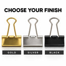 Three money clips side by side in gold, silver, and black finish, labeled gold, silver, and black