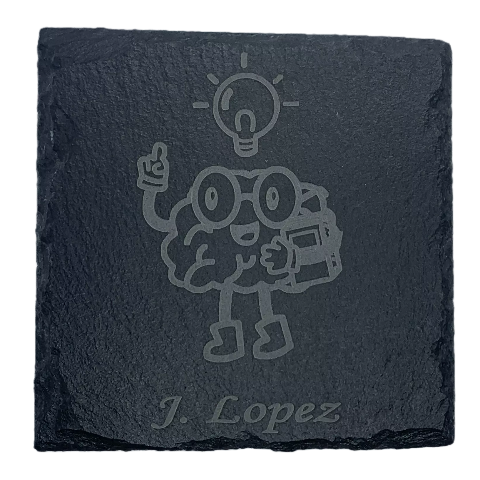 Engraved Slate Coaster with brain and an idea with a name- GalacticLasers