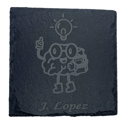 Engraved Slate Coaster with brain and an idea with a name- GalacticLasers