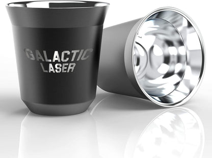 Black 80ml Espresso Mug (Set of 2) with words "GALACTIC LASER" 