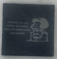 Engraved Slate Coaster with Mafalda and quote- GalacticLasers